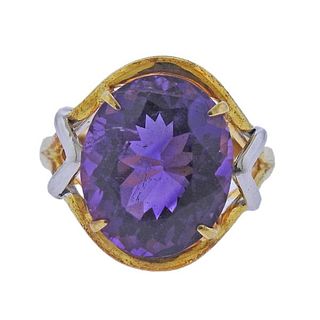 18K Two Tone Gold Amethyst Ring