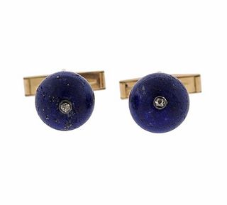 14K Gold Lapis Lazuli Ball Diamond Cufflinks