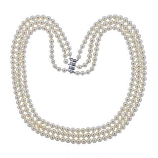 14K Gold Three Strand Pearl  Necklace