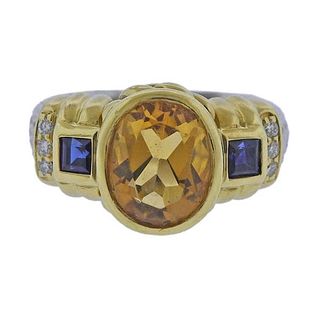 Judith Ripka Silver 18K Gold Diamond Citrine Ring