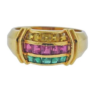 18K Gold Sapphire Emerald Ruby Ring