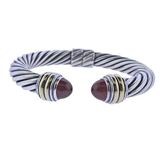 David Yurman Sterling 14k Gold Carnelian 14mm Cable Cuff Bracelet