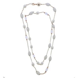 Mimi Milano 18k Gold White Agate Crystal Pearl Necklace