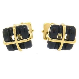 Tiffany &amp; Com 18k Gold Bloodstone Cufflinks