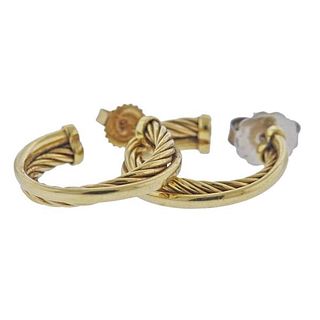 David Yurman 18K Gold Crossover Hoop Earrings 