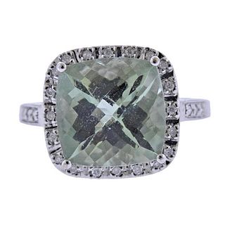 14K Gold Diamond Green Quartz Ring