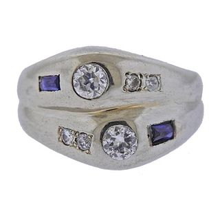 18K Gold Diamond Sapphire Gypsy Ring