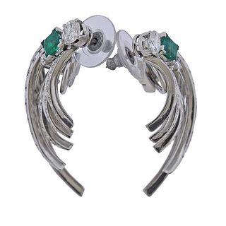 Mid Century 18K Gold Diamond Emerald Earrings
