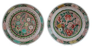 Pair Large Famille Verte Dishes