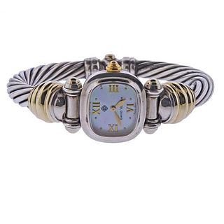 David Yurman 14k Gold Silver MOP Cable Watch Bracelet