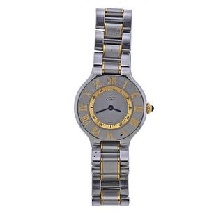 Must De Cartier 21 18k Gold Steel Watch 1340