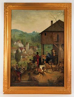 1920 German Religious Nativity Scene Painting