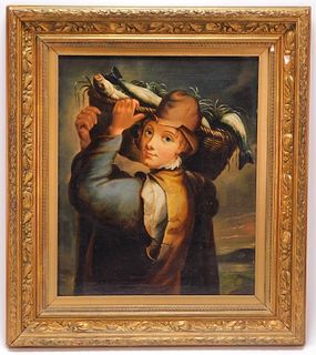 19C Italian Fisher Boy Portrait Painting