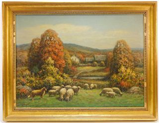 George Hayes Flock of Sheep Landscape Painting