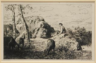 Charles Jacques Bucolic Landscape Etching