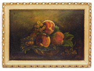19C American Peaches Still Life Painting