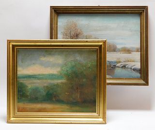 2PC Impressionist New England Landscape Paintings
