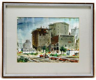 Attr. George Whitney Urban Landscape WC Painting