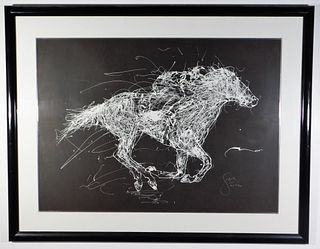 Modern Abstract Horse & Jockey Lithograph