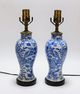 PR Chinese Blue & White Porcelain Table Lamps