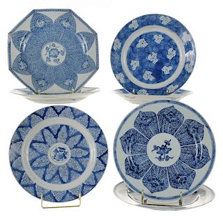 Seven Blue and White Chinese Export