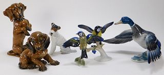 5PC Avian & Dog Porcelain Sculpture Group