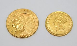 2PC 1862 & 1928 Indian Princess & Head Gold Coins