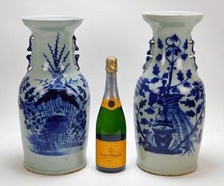 2PC Chinese Blue & White Canton Vases