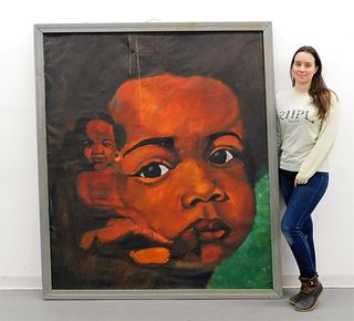 LG Modern African American Child Portrait Painting