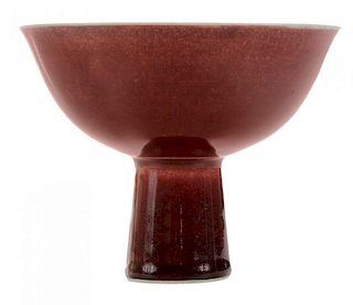 Rare Red-Glazed Porcelain Stem Cup