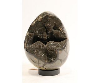LARGE SEPTARIAN DRAGON EGG ON STAND