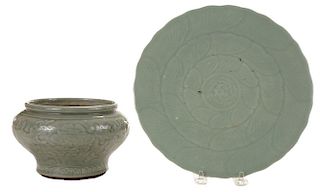 Two Pieces Celadon Chinese Porcelain