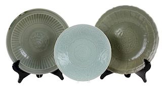 Three Celadon Porcelain Dishes