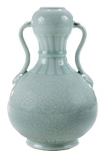 Rare Celadon Glazed Double-Gourd Vase