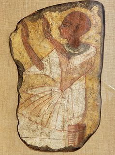 Egyptian New Kingdom Mud Brick Painting w/ Robed Priest