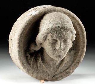 10th C. Norman British Stone Roundel - Female Face