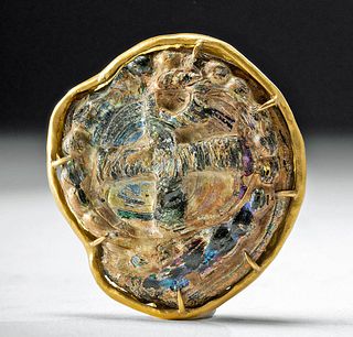 Byzantine Glass Chi Ro Cross / Gold Brooch - Jean Mahie