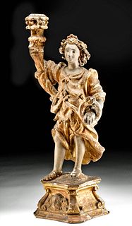 18th C. European Gilt Wood Figural Candleholder - Ceres