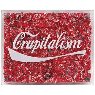 PABLO LLANA, Crapitalism, 2019, Signed on back, Wraps, resin and acrylic on canvas, 16.9 x 20.8 x 1.9" (43 x 53 x 5 cm), Certificate