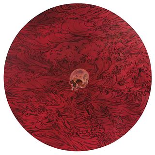 FERNANDO MORENO, Océano divino / Divine ocean, Signed and dated 2020 (during C-19) on back, Oil on canvas, 47.2" (120 cm) in diameter