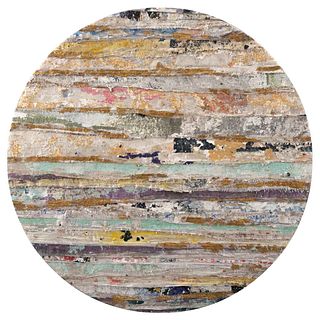 ALFREDO ROMERO, Strattos I, 2019, Signed on back, Strappo and gold leaf on canvas on wood, 31.1" (79 cm) in diameter, Certificate