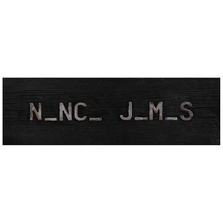 RICARDO ATL, N-NC-J-M-S, 2012, Unsigned, Cast lead on charred wood, 9.6 x 30.9 x 1.5" (24.5 x 78.5 x 4 cm), Certificate