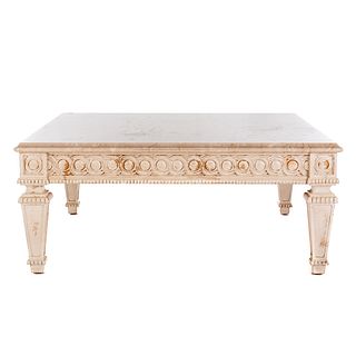 Louis XVI Style Square Marble Top Coffee Table