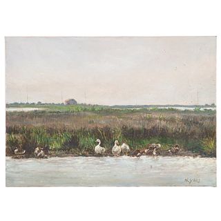 Nathaniel K. Gibbs. Ducks and Geese, oil