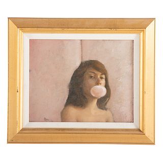 Martin Poole. Girl Blowing a Bubble, oil on board