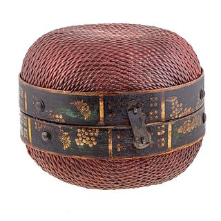 Chinese Woven Grass & Wood Food Basket