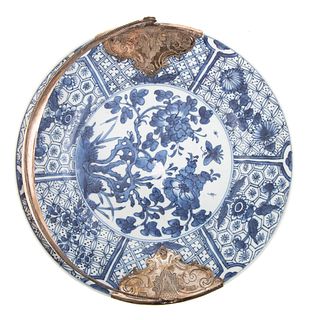 Chinese Export Silver Mounted Porcelain Plate