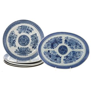 Chinese Export Blue Fitzhugh Platter & Five Plates