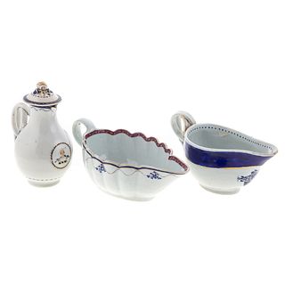Two Chinese Export Sauce Boats & Cream Jug