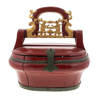 Chinese Lacquer & Carved Wood Food Basket